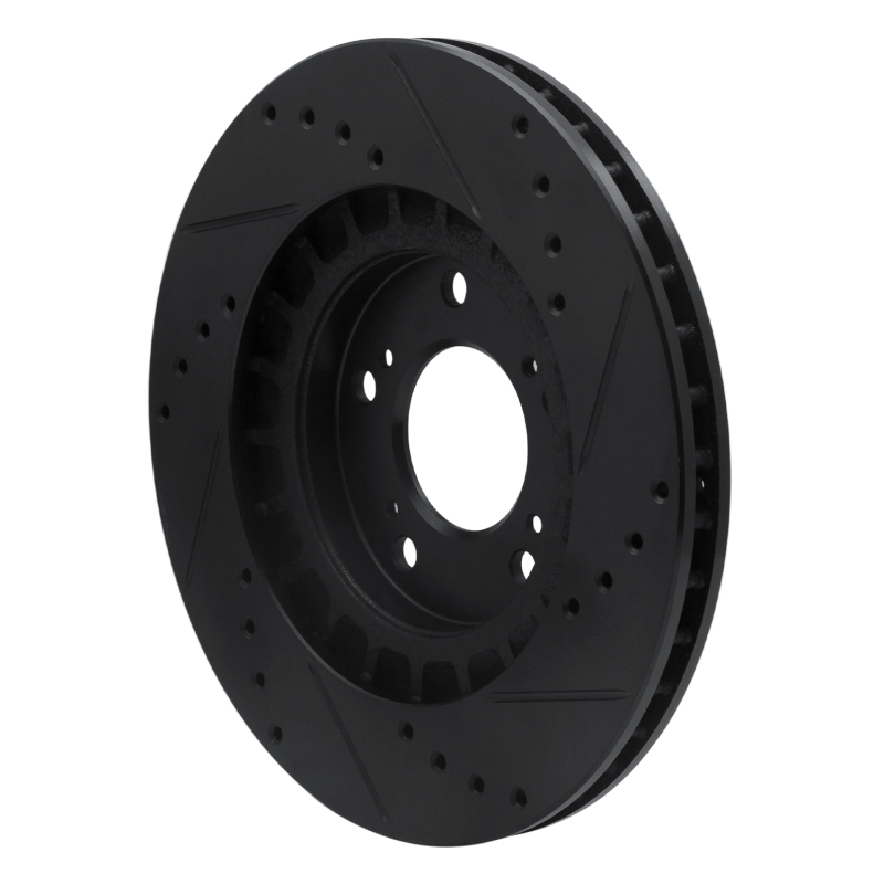 Honda S2000 Brake Rotor (1) - Front Left - R1 Concepts - Drilled & Slotted - Black - `00-`09